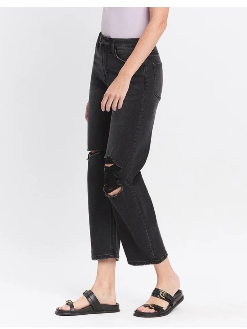 Vervet Kate Barrel Jean black distressed